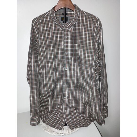 Lee: Brown Plaid Long-Sleeve Button Down Regular Fit Stretch Shirt, Men's XXL - Picture 2 of 6